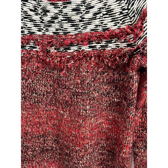 Sanctuary Chunky Knit Fringe Sweater Red Black Fair Isle Boho Size Small - Picture 14 of 16